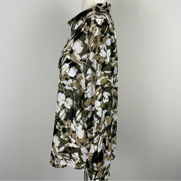 Chico's Olive Tan White Floral Semi Sheer Long Sleeve Top 4 - Picture 8 of 9